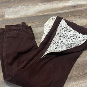 Brown Flare Jeans with Lace Detail
